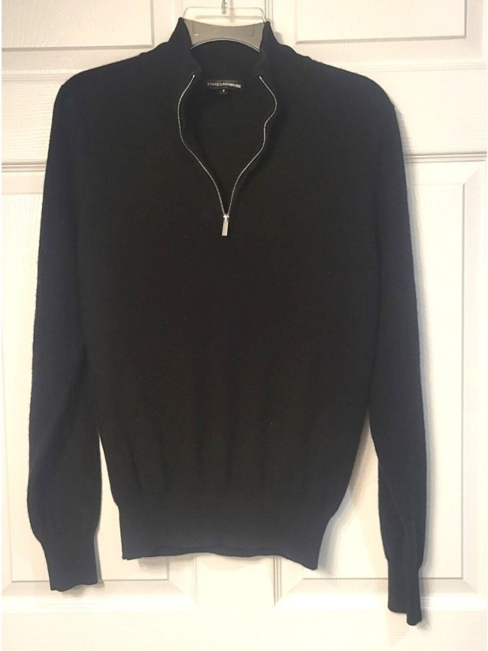 Mens State Cashmere Black 100% Cashmere 1/2 Zip Mock Neck Sweater S Pullover